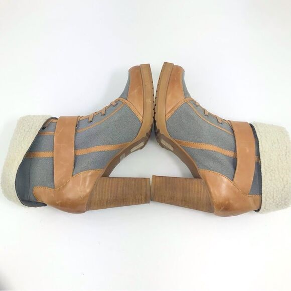 Naughty Monkey HIGHTRAIL Brown Leather Sherpa Lined Zip Up Heeled Buckle Boots - Picture 10 of 16